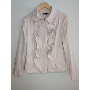 For Cynthia Womens XL  Blush Pink Ruffle Front Jacket Double Breasted Coquette